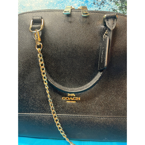 Women's Coach Black / Gold Dome Satchel Crossbody Bag 24” Gold Chain EUC - Picture 4 of 16